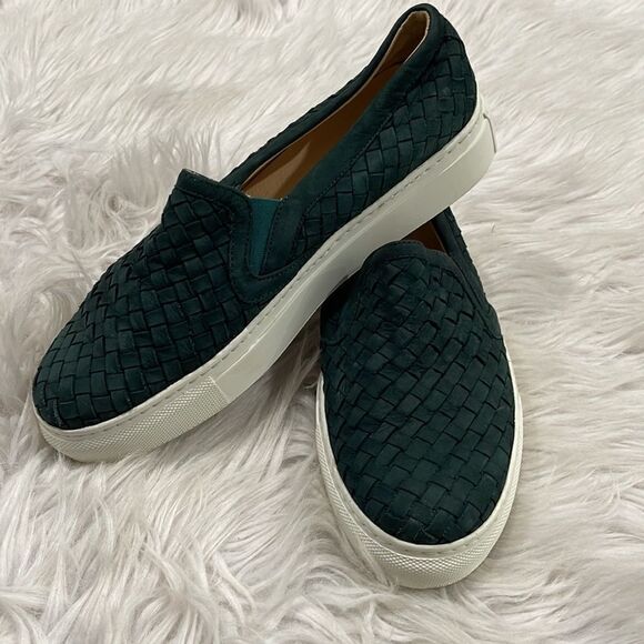 M Gemi Cercio Green Leather Basket Weave Slip On Sneaker Sz 37 1/2 - Picture 3 of 16